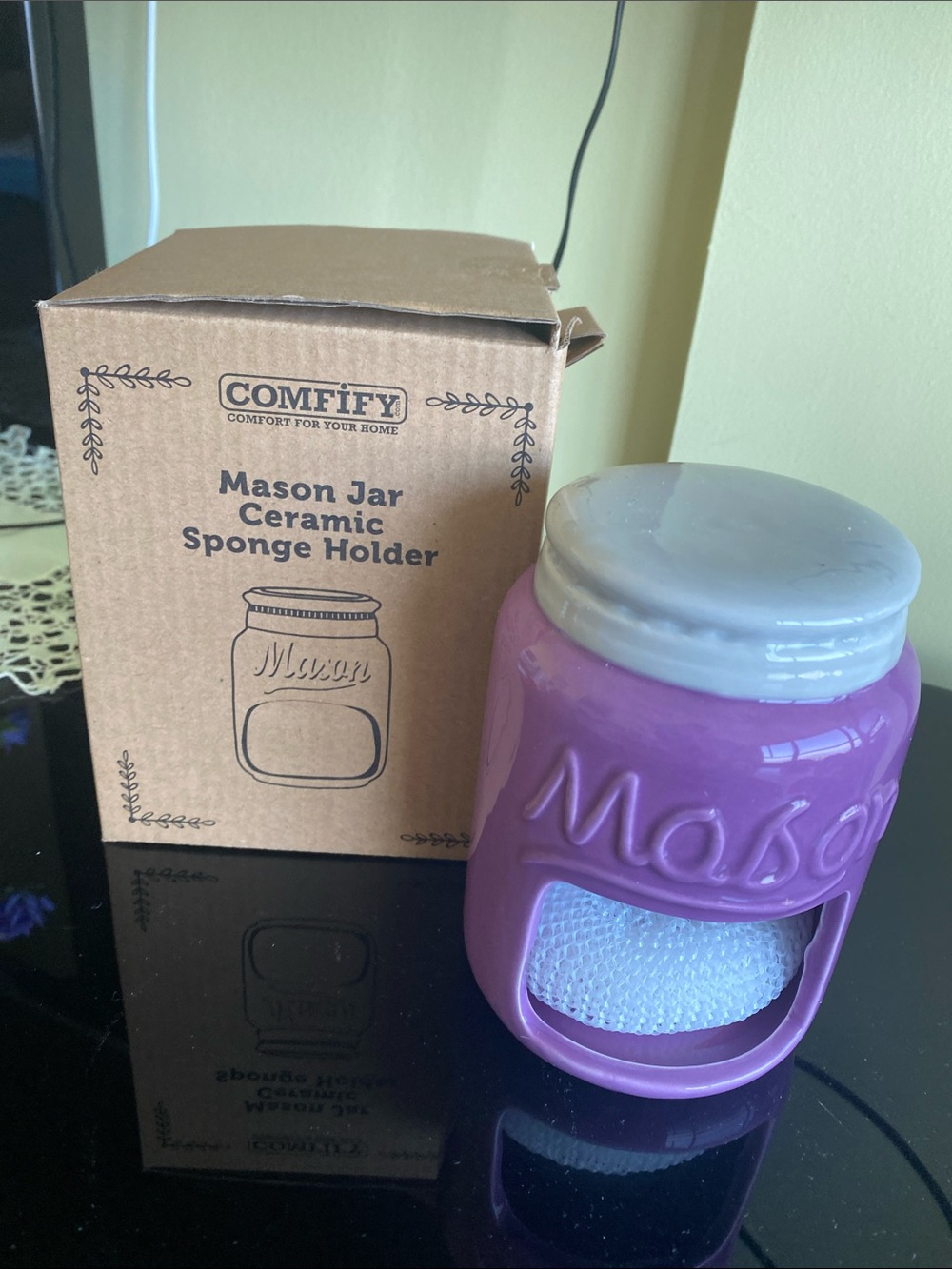 Mason Purple Ceramic Jar Sponge Holder with White Lid